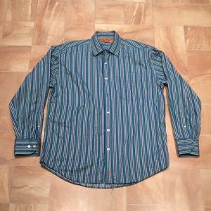 Sette Ponti Men's Blue Multicolored Striped Long Sleeve Button Down Dress Shirt